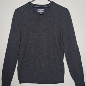 Club Room Men's  Ribbed Trim V-Neck Sweater Dark Charcoal Size Medium Long Slv